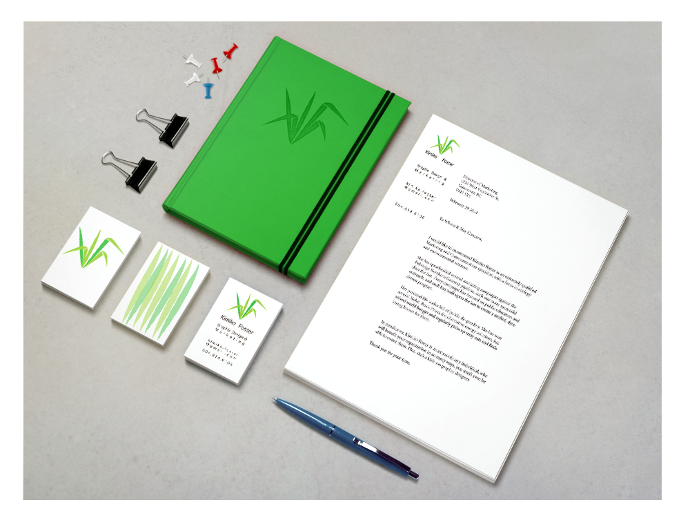 Mockup showcasing monogram on business cards, cover letter and notebook