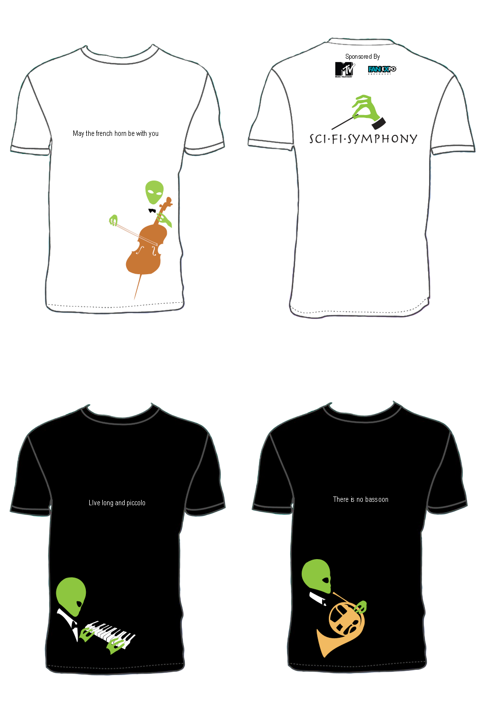 Examples of promotional T-shirts – back and fronts